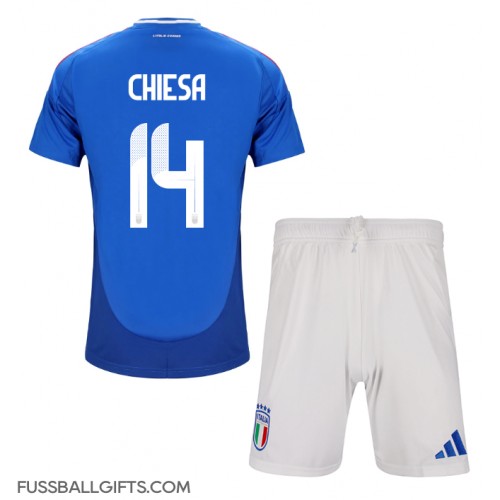 Italien Federico Chiesa #14 Fußballbekleidung Heimtrikot Kinder EM 2024 Kurzarm (+ kurze hosen)